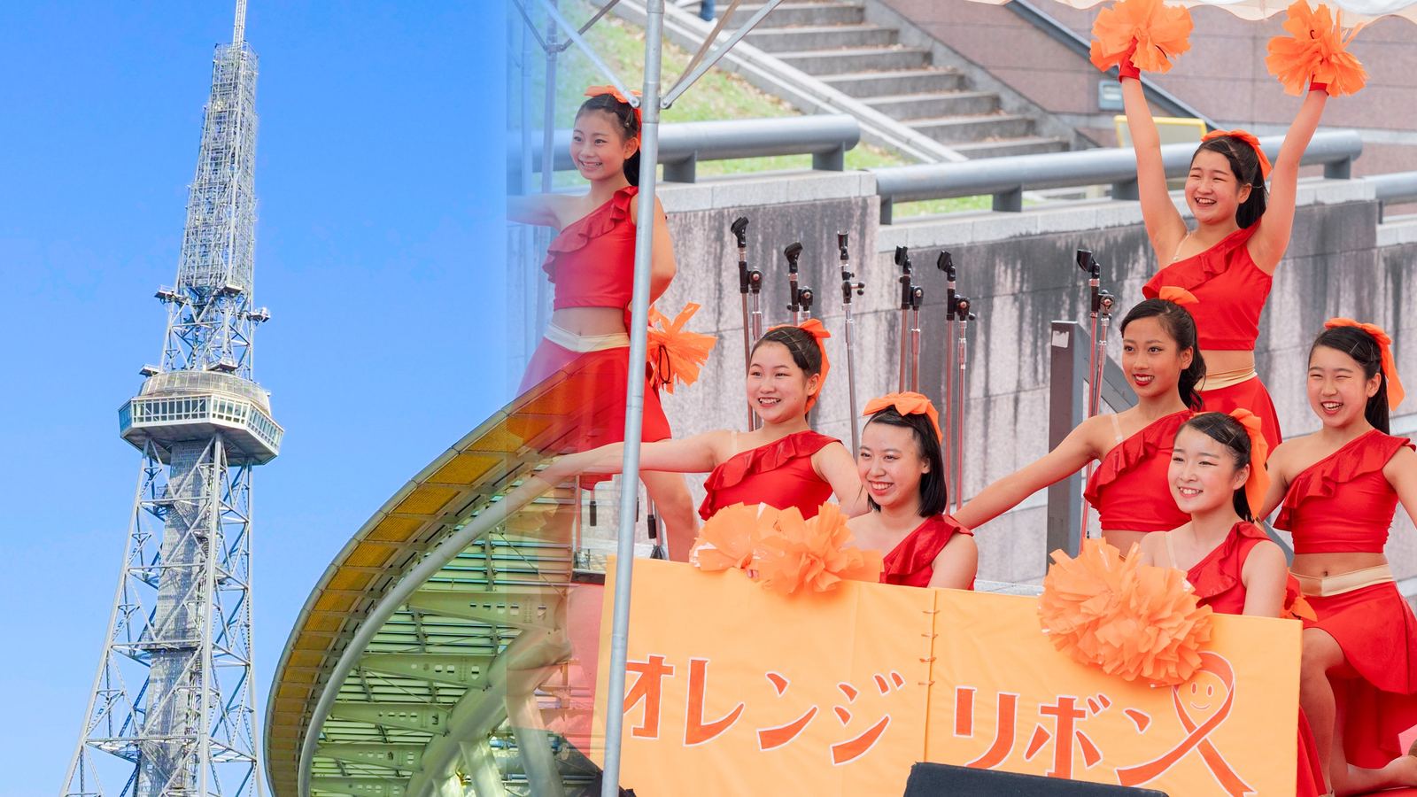 テレビ塔を背にステージで踊るチーム